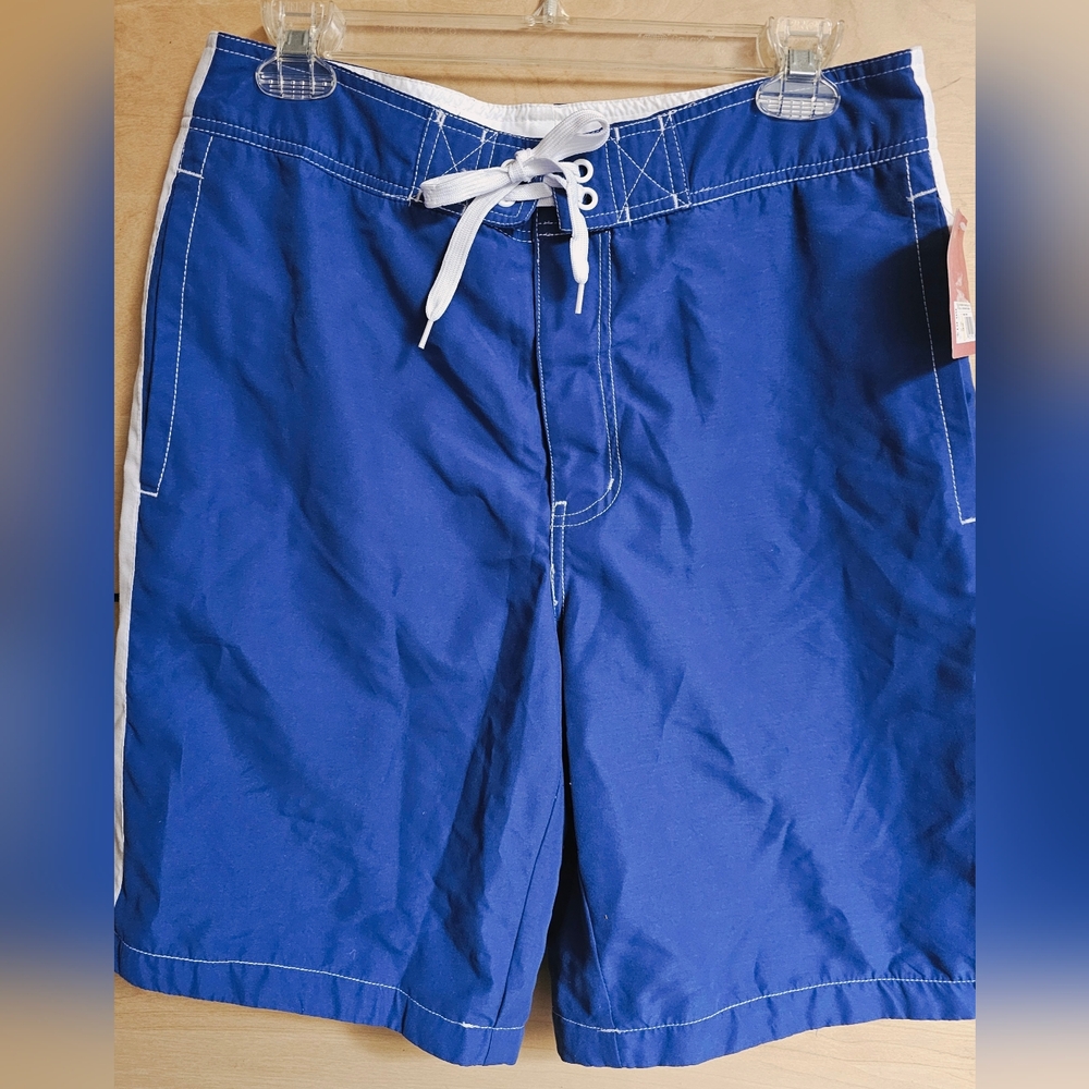 Mossimo Supply Co. Royal Blue Swim Board Shorts with White Drawstring And Stripe
